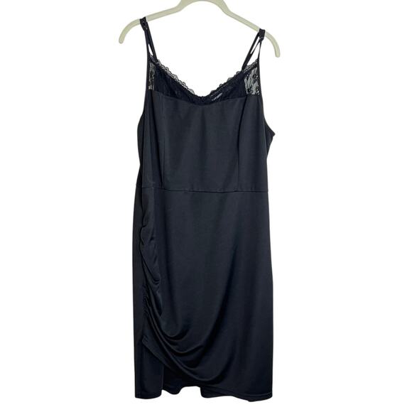 Grace Karin Black Ruched Bodycon Slip Dress XL Lace Trim Spaghetti Straps - Picture 1 of 7